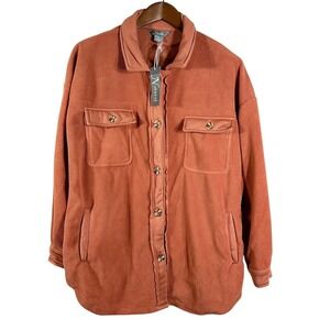 Natural Reflections Women's Shirt Orange Button Down Fleece Shacket Size L‎